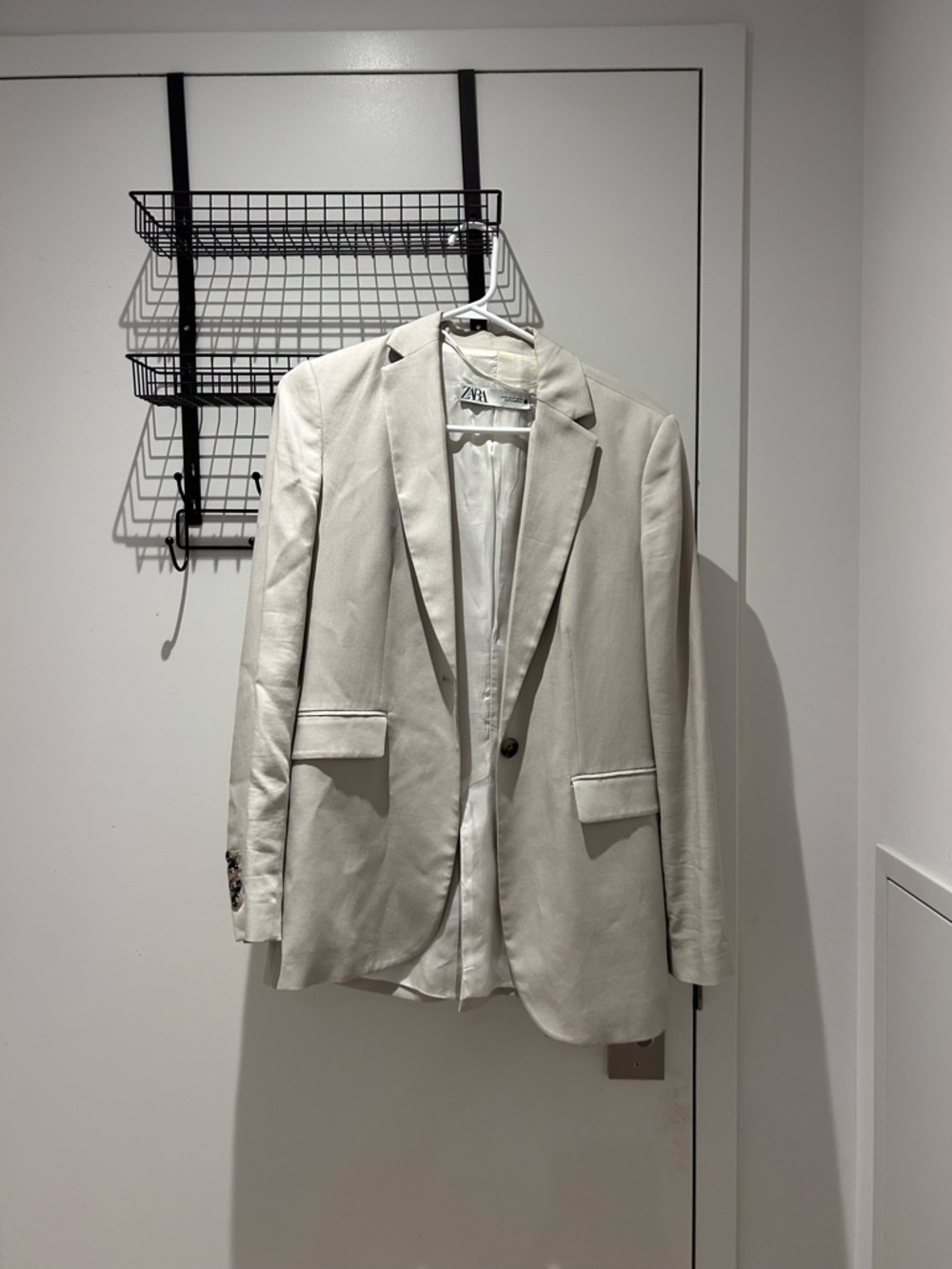 Zara Cream Single-Button Tailored Blazer